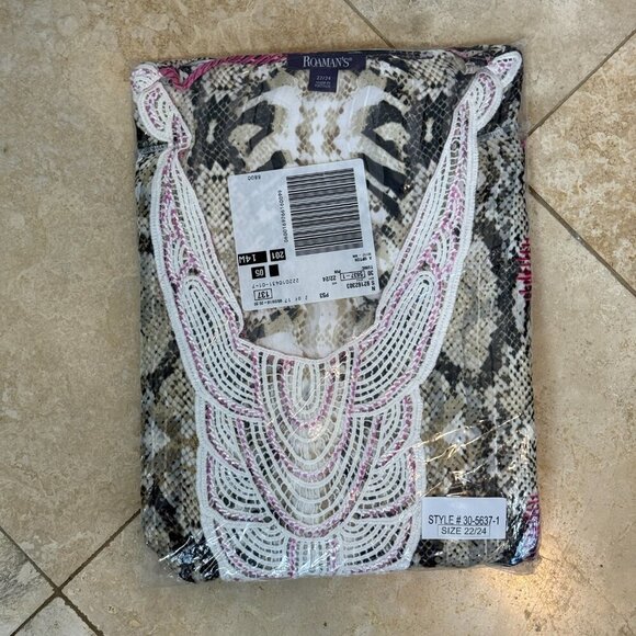 Roamans Pink Boho Top Blouse Beaded Elastic Waist Tassels Crochet Plus Size 22 - Picture 4 of 9